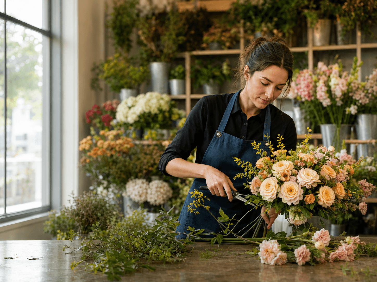 Local florist arranging a bouquet
