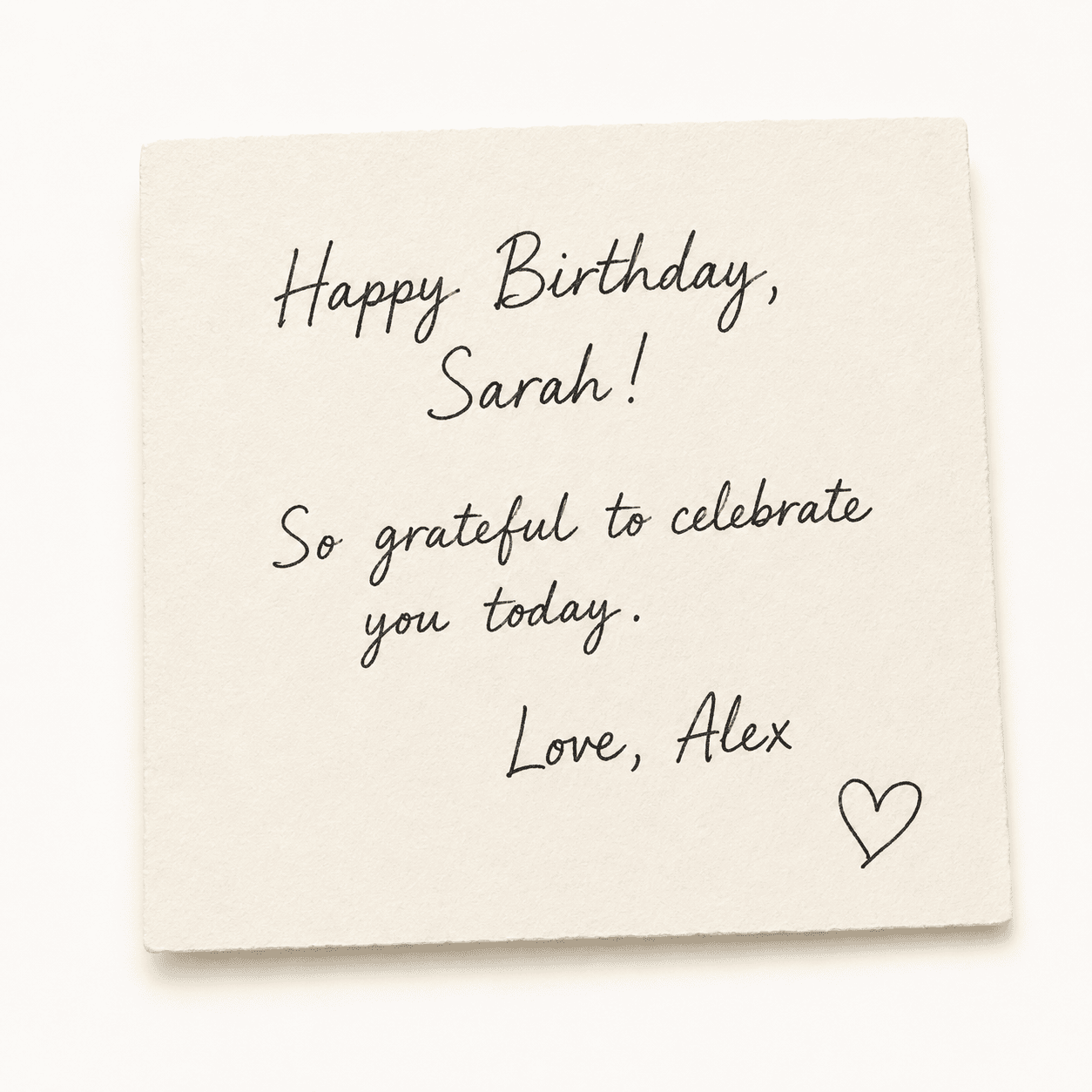 Handwritten birthday card for Sarah